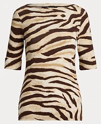 Lauren Ralph Women's Zebra-Print Stretch Cotton Boatneck Tee