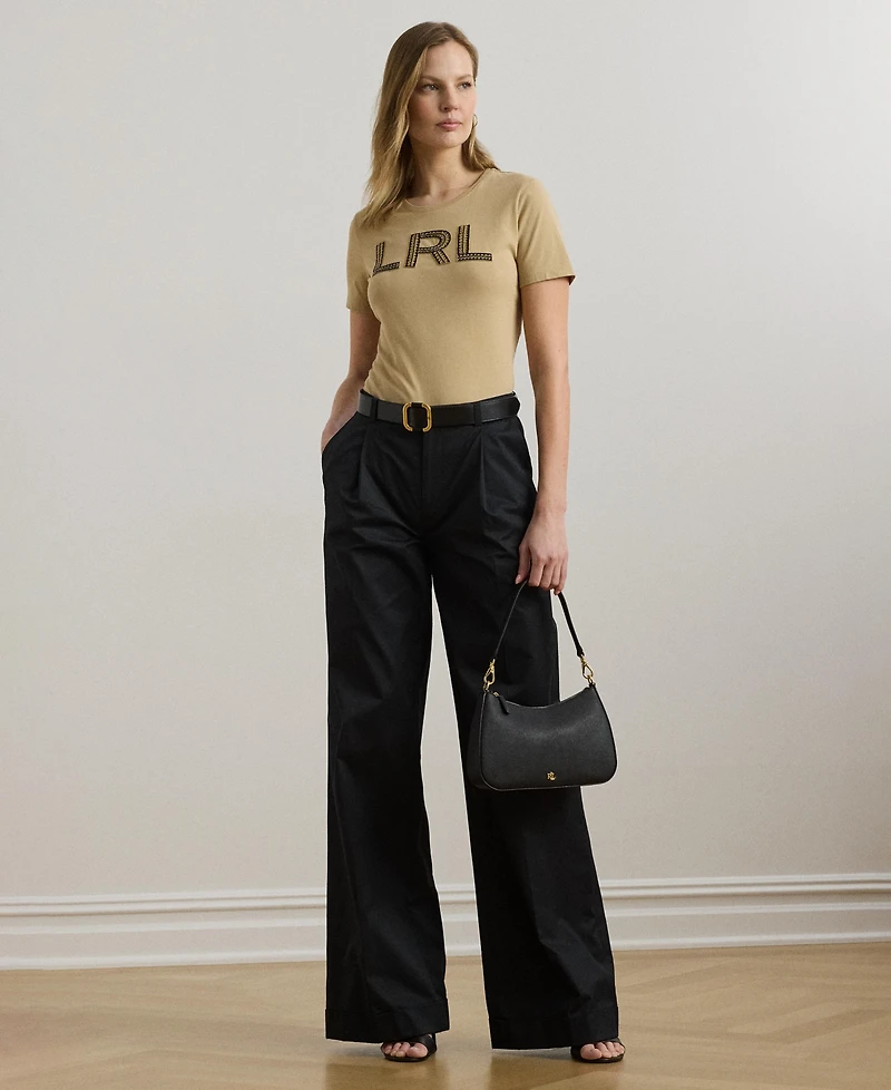 Lauren Ralph Women's Beaded-Logo Cotton Jersey Tee