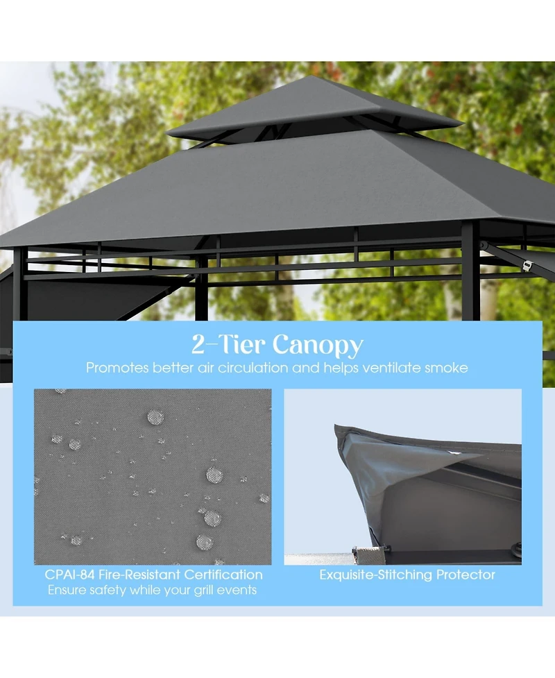 13.5 x 4 Feet Patio Bbq Grill Gazebo Canopy with Dual Side Awnings