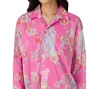 Lauren Ralph Women's Roll-Tab-Sleeve His Shirt Sleepshirt