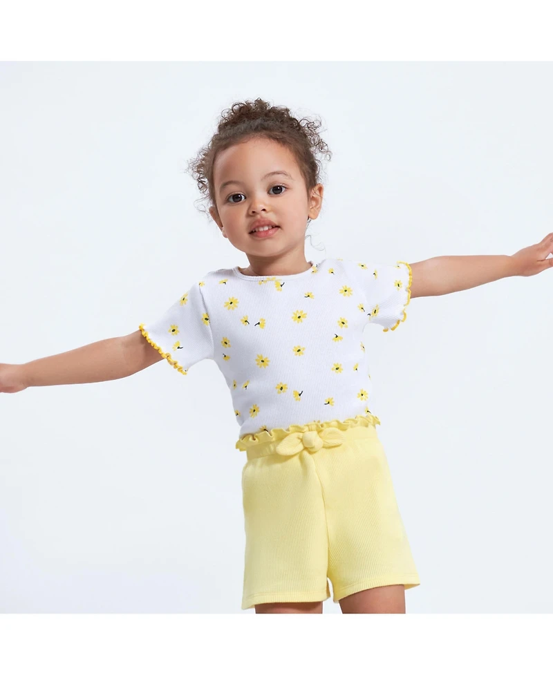 Gerber Toddler Girls 3-Pack Pull-On Knit Shorts, Lemons, 5T