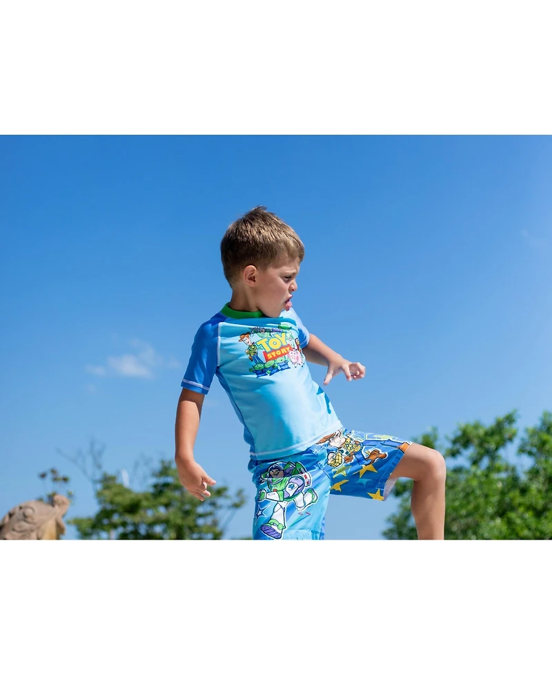 Toy Story Boys Pullover Rash Guard and Swim Trunks Outfit Set