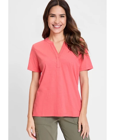 Olsen Women's Embroidered Split V-Neck T-Shirt