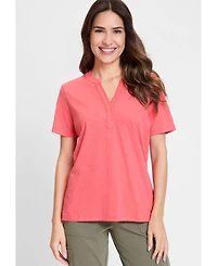 Olsen Women's Embroidered Split V-Neck T-Shirt