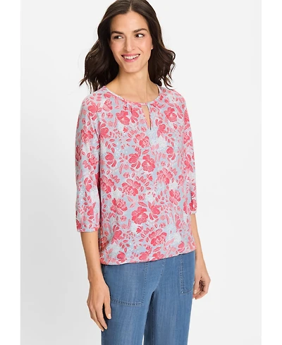 Olsen Women's Prairie Floral Keyhole Neck T-Shirt