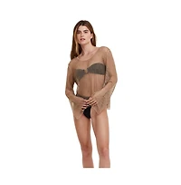 Flirtt Gottex Women's Rhinestone Lattice Long Sleeve Cover Up