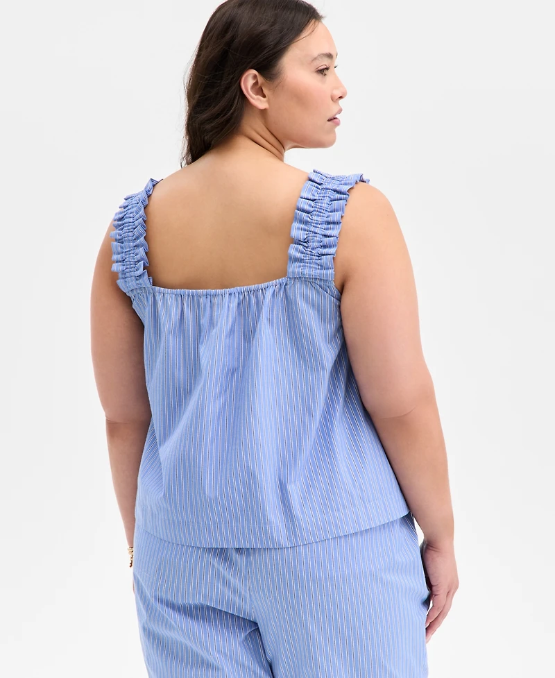 On 34th Plus Size Striped Square-Neck Sleeveless Top, Exclusively at Macy's