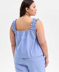 On 34th Plus Size Striped Square-Neck Sleeveless Top, Exclusively at Macy's