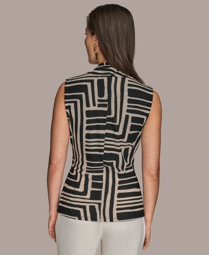 Donna Karan New York Women's Sleeveless Printed V-Neck Top