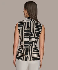 Donna Karan New York Women's Sleeveless Printed V-Neck Top