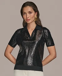 Donna Karan New York Women's Short-Sleeve Sequined Knit Polo