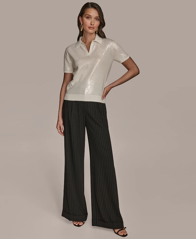 Donna Karan New York Women's Short-Sleeve Sequined Knit Polo