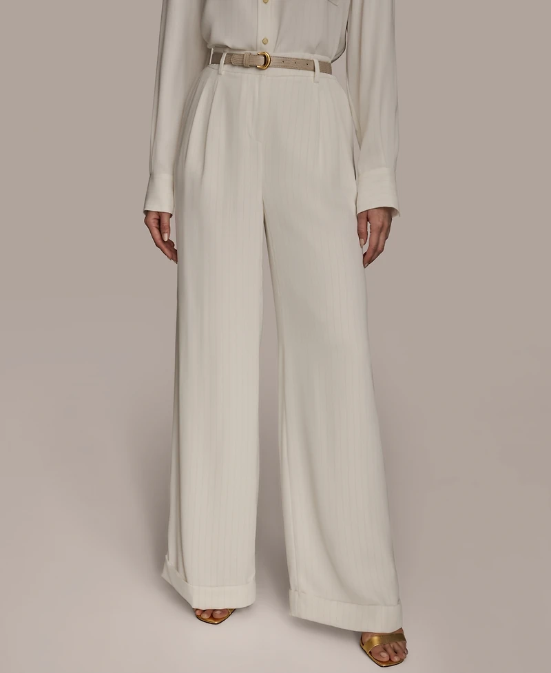 Donna Karan New York Women's Pinstripe Wide-Leg Belted Pants, Regular & Petite