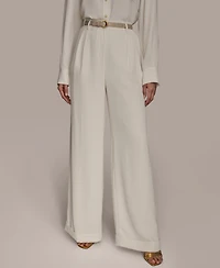 Donna Karan New York Women's Pinstripe Wide-Leg Belted Pants, Regular & Petite