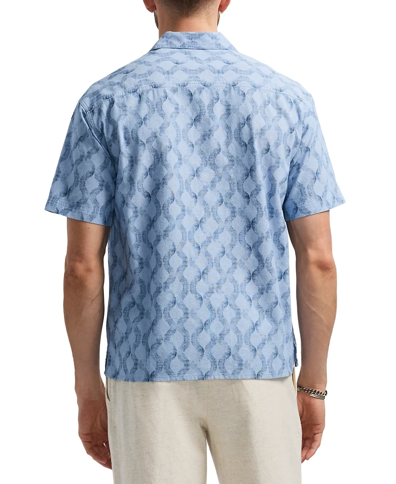 Men's Sonix Relaxed Fit Short Sleeve Wave Print Button-Front Camp Shirt