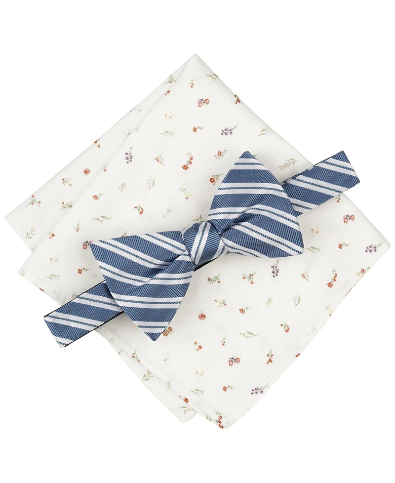 Bar Iii Men's Varsity Stripe Bow Tie & Floral Pocket Square Set, Exclusively at Macy's