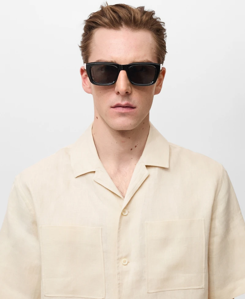 Mango Men's Linen Bowling-Collar Shirt