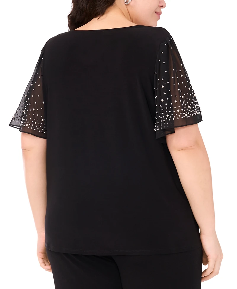 Msk Plus Size V-Neck Combo Short-Sleeve Evening Top