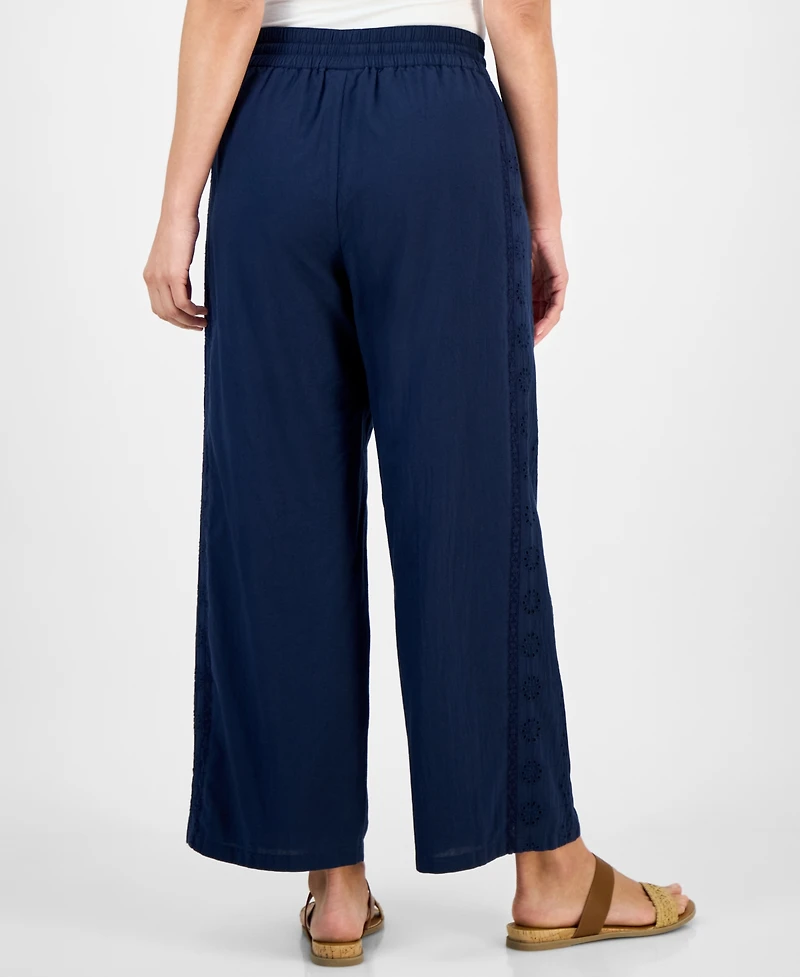 Style & Co Petite Eyelet-Trim Wide-Leg Pants, Exclusively at Macy's