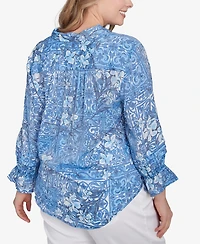 Ruby Rd. Plus Size Silky Floral Tile Button Tie Front Top