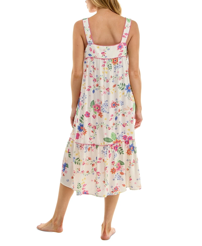 Roudelain Women's Printed Tiered Cami Sleep Dress