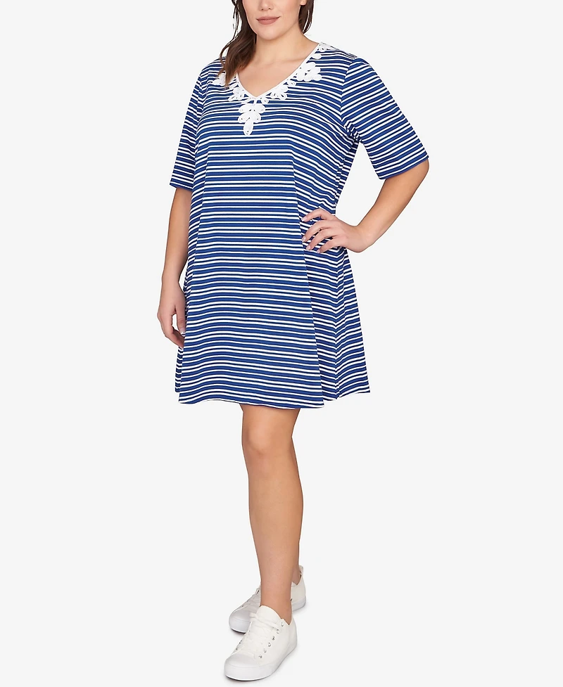 Ruby Rd. Plus Size Embroidered Stripe Knit Dress