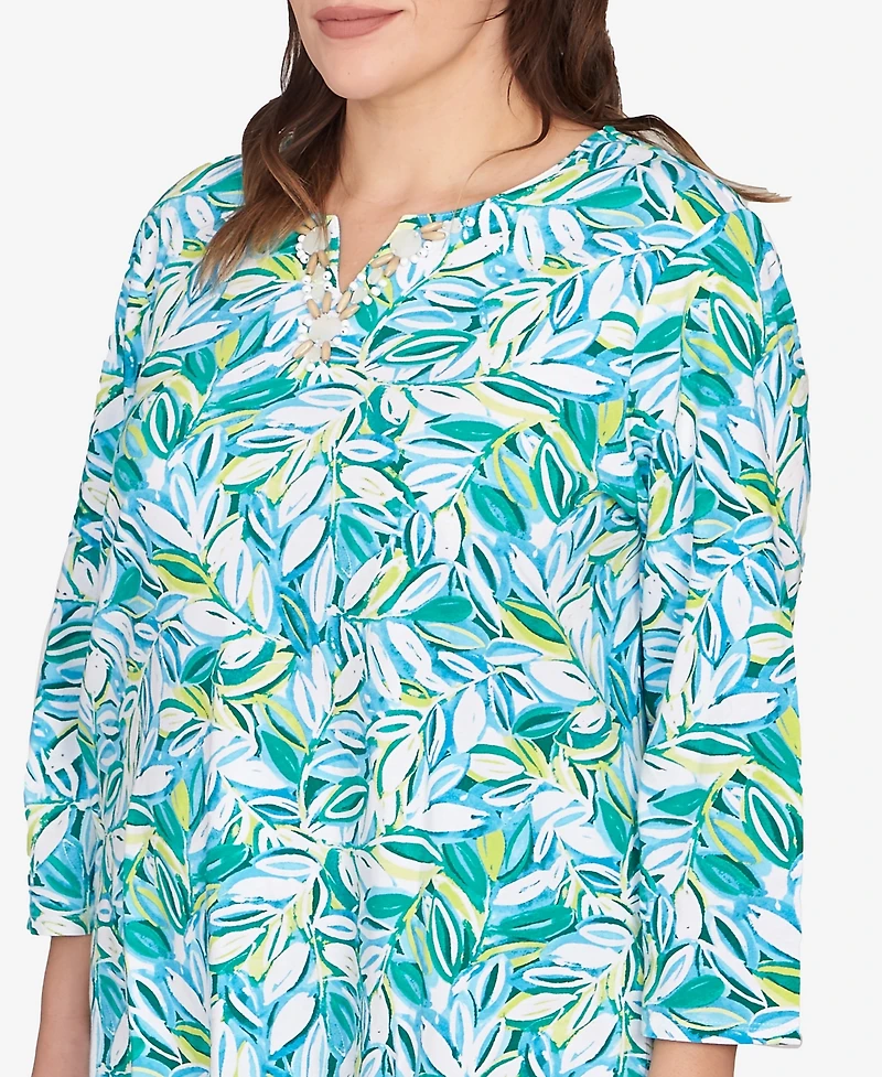 Ruby Rd. Plus Tossed Leaves Embellished Knit Top