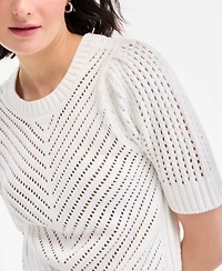 On 34th Women's Diagonal-Knit Puff-Sleeve Sweater, Exclusively at Macy's