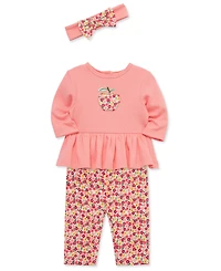 Little Me Baby Girls Cotton Apple Bodysuit, Pants & Headband Set