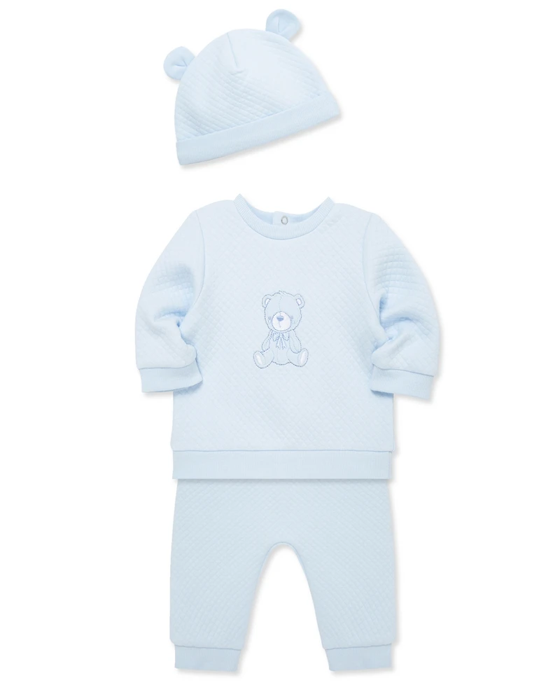Little Me Baby Boys Bear Quilted Top, Pants & Hat, 3 Piece Set