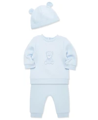 Little Me Baby Boys Bear Quilted Top, Pants & Hat, 3 Piece Set