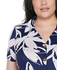 Belldini Plus Floral Button-Front Knit Top