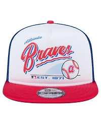 New Era Men's White/Red Atlanta Braves Retro Script Trucker 9FIFTY Snapback Hat