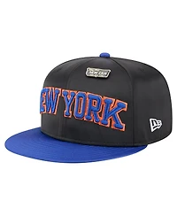 New Era Men's Black/Blue York Knicks Throwback Satin Vintage Pin Two-Tone 59FIFTY Fitted Hat