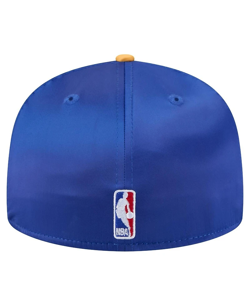 New Era Men's Royal/Gold Golden State Warriors Throwback Satin Vintage Pin Two-Tone 59FIFTY Fitted Hat