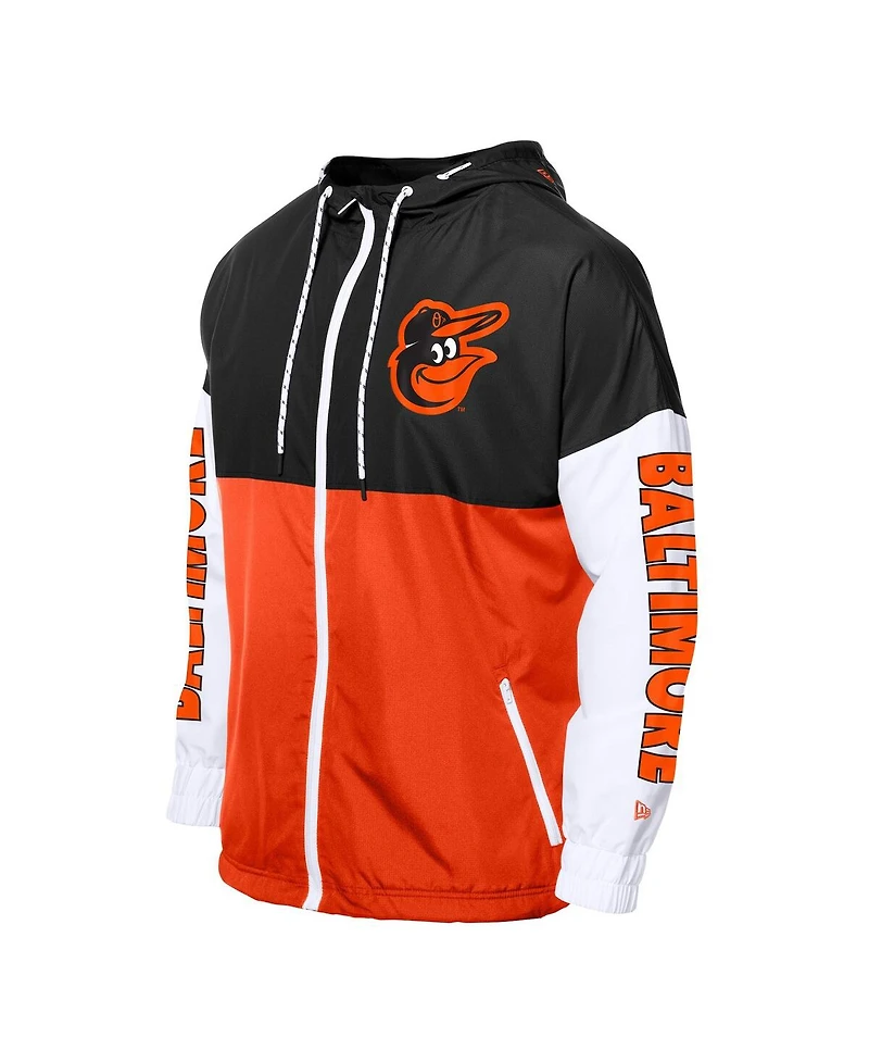 New Era Men's Orange/Black Baltimore Orioles Color Block Full-Zip Hoodie Windbreaker Jacket