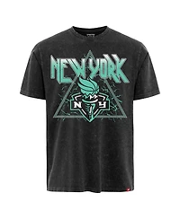 Sportiqe Men's and Women's Black New York Liberty Rock Roll Collection Angus Mineral Wash Premium T-Shirt