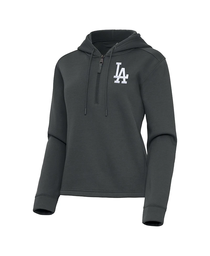Antigua Women's Pewter Los Angeles Dodgers Contemporary Quarter-Zip Hoodie