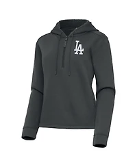 Antigua Women's Pewter Los Angeles Dodgers Contemporary Quarter-Zip Hoodie