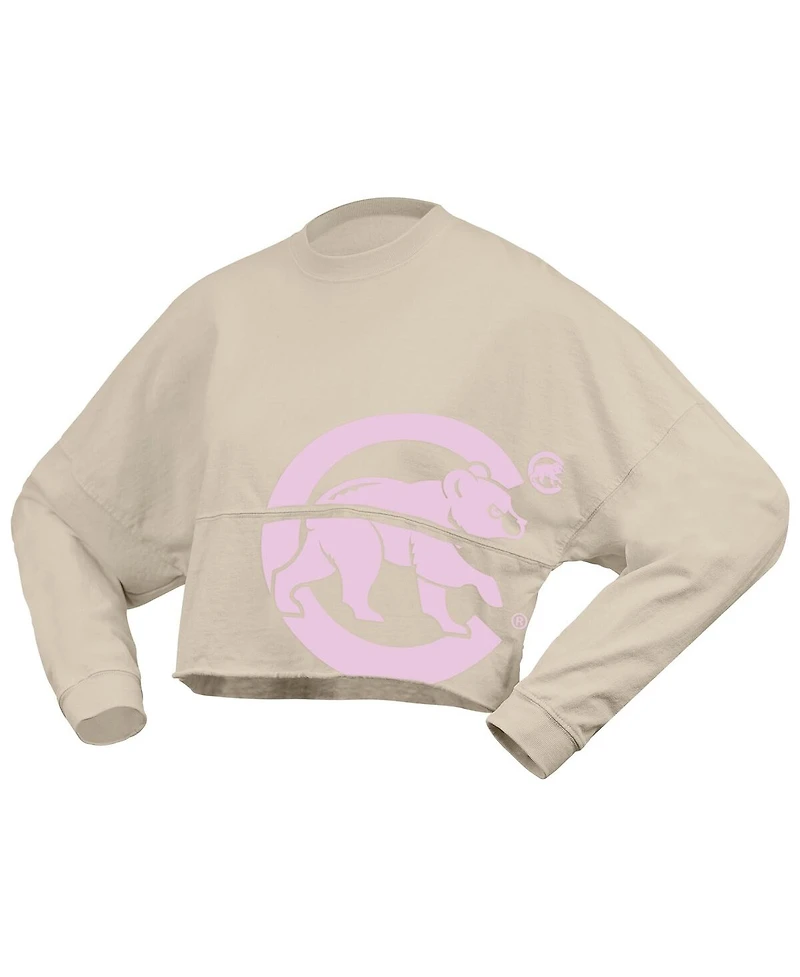 Fanatics Women's Cream Chicago Cubs Floral Preppy Cropped Long Sleeve T-Shirt