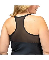 Free Country Plus Size Mesh Zip-Up Tankini Top