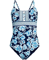 Lands' End Women's Long Lace Up One Piece Swimsuit