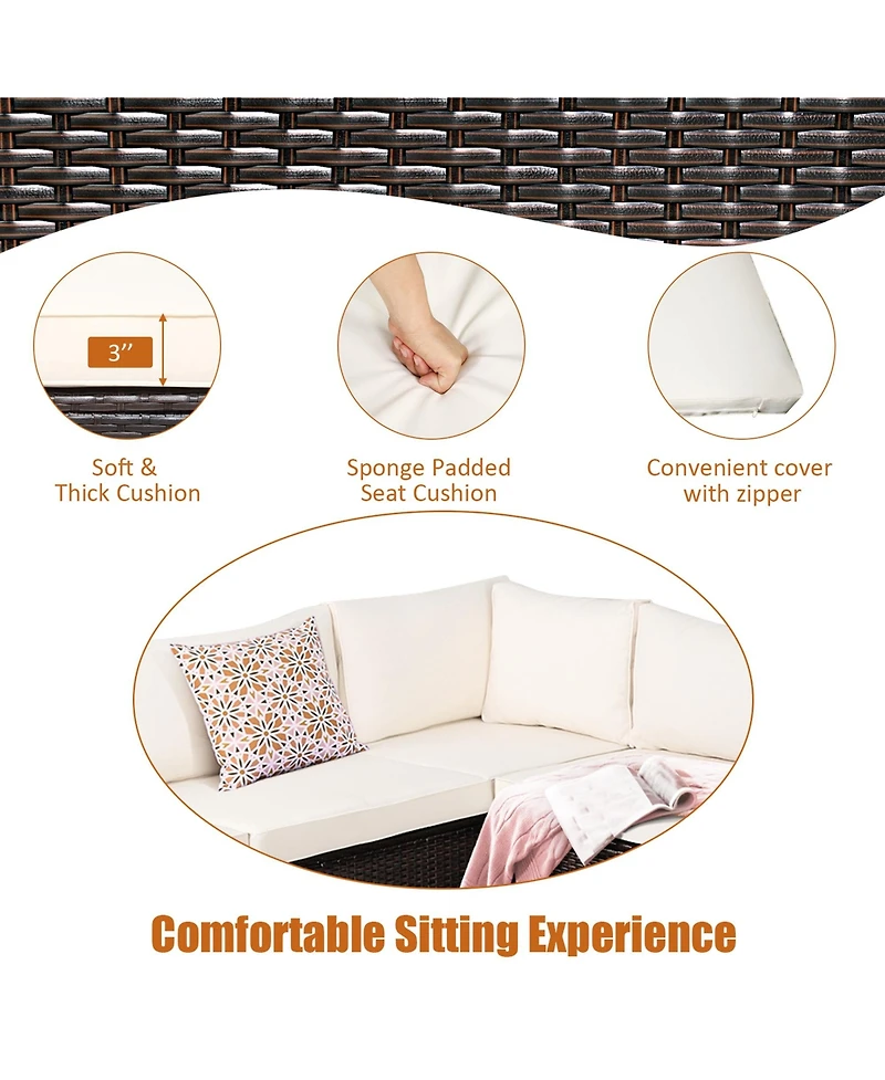 Gymax 6PCS Rattan Patio Sectional Sofa Conversation Set Outdoor w/ Beige Cushions
