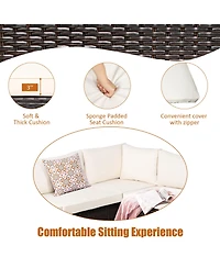 Gymax 6PCS Rattan Patio Sectional Sofa Conversation Set Outdoor w/ Beige Cushions