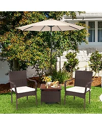 Gymax 3PCS Outdoor Patio Bistro Set Pe Rattan Conversation Set w/ Umbrella Hole