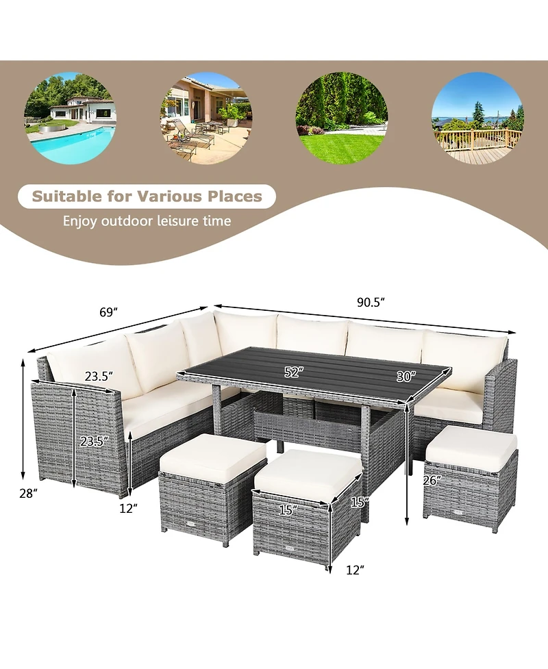 Gymax 7PCS Rattan Patio Sectional Sofa Set Conversation Set w/ Cushions