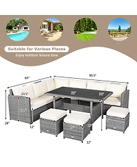 Gymax 7PCS Rattan Patio Sectional Sofa Set Conversation Set w/ Cushions