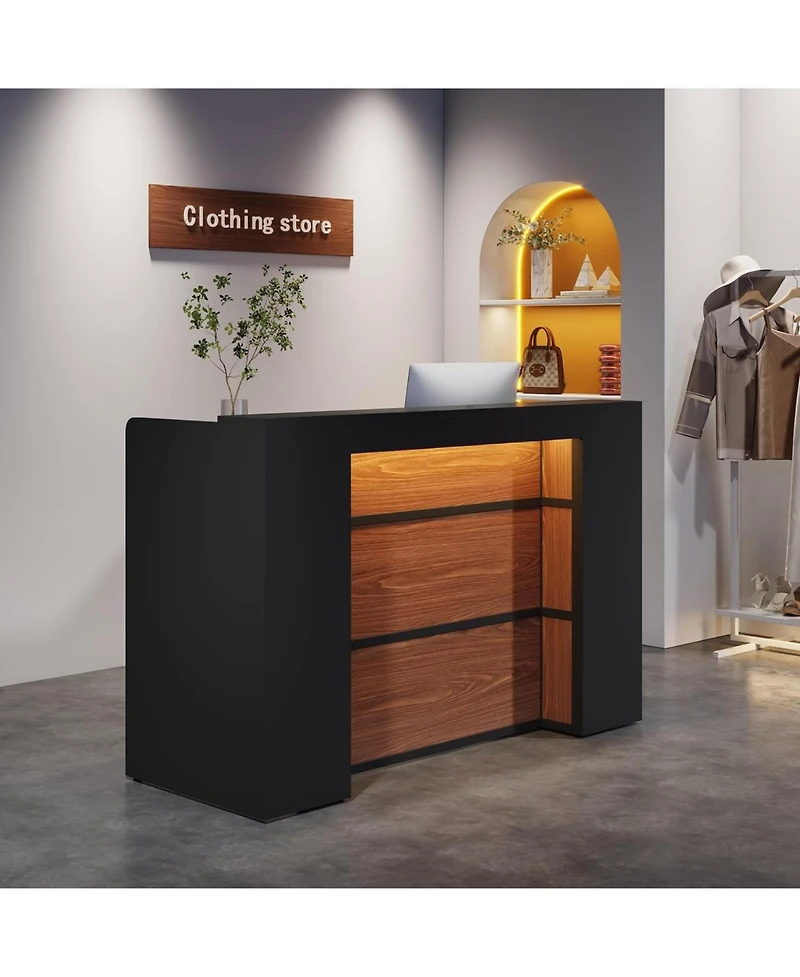 Tribesigns Reception Desk with Led Lights, 63 Inches Front Counter Desk for Checkout, Lobby, Salon, Retail, Modern Large Counter Table for Store Shop