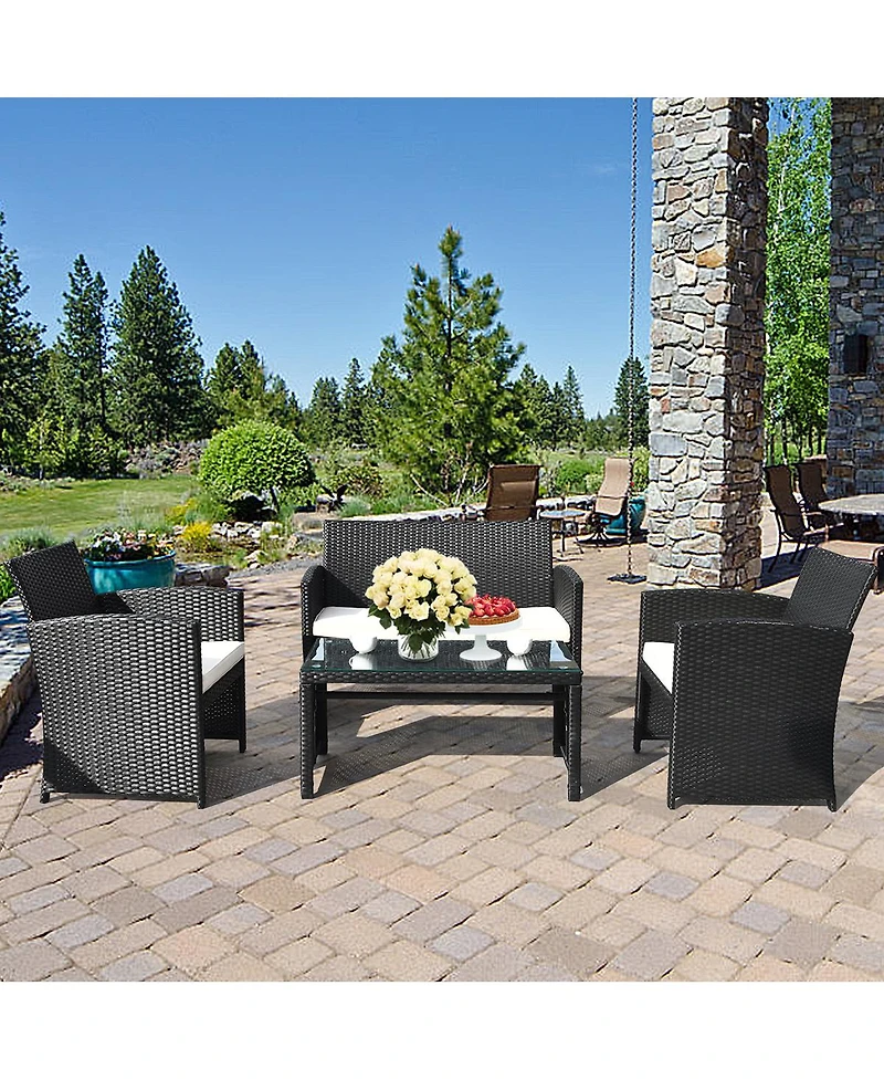Gymax 8PCS Rattan Patio Conversation Set Outdoor w/ Coffee Table Cushioned Sofa