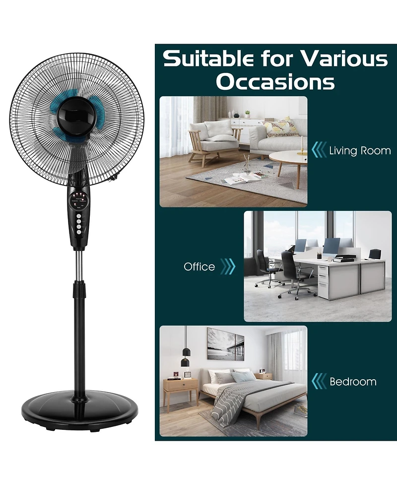 16 Inches Adjustable Height Fan with Quiet Oscillating Stand for Home and Office